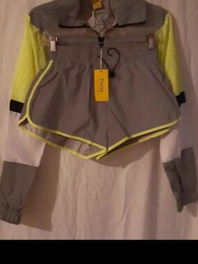 Daisy Gray Athletic Shorts with Neon Yellow Trim